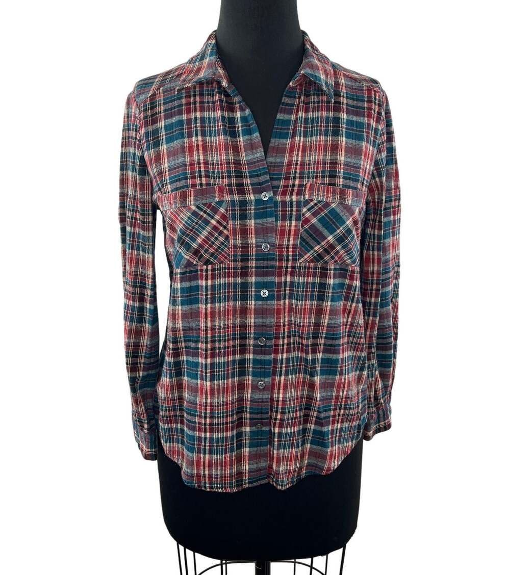 JOIE Sumba Plaid Button Down Flannel Shirt Top Long Rolled Sleeve Cotton Size XS